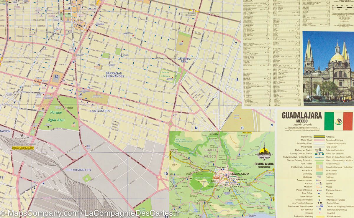 Carte de voyage - Mexique : Côte pacifique & Plan de Guadalajara | ITM carte routière ITM