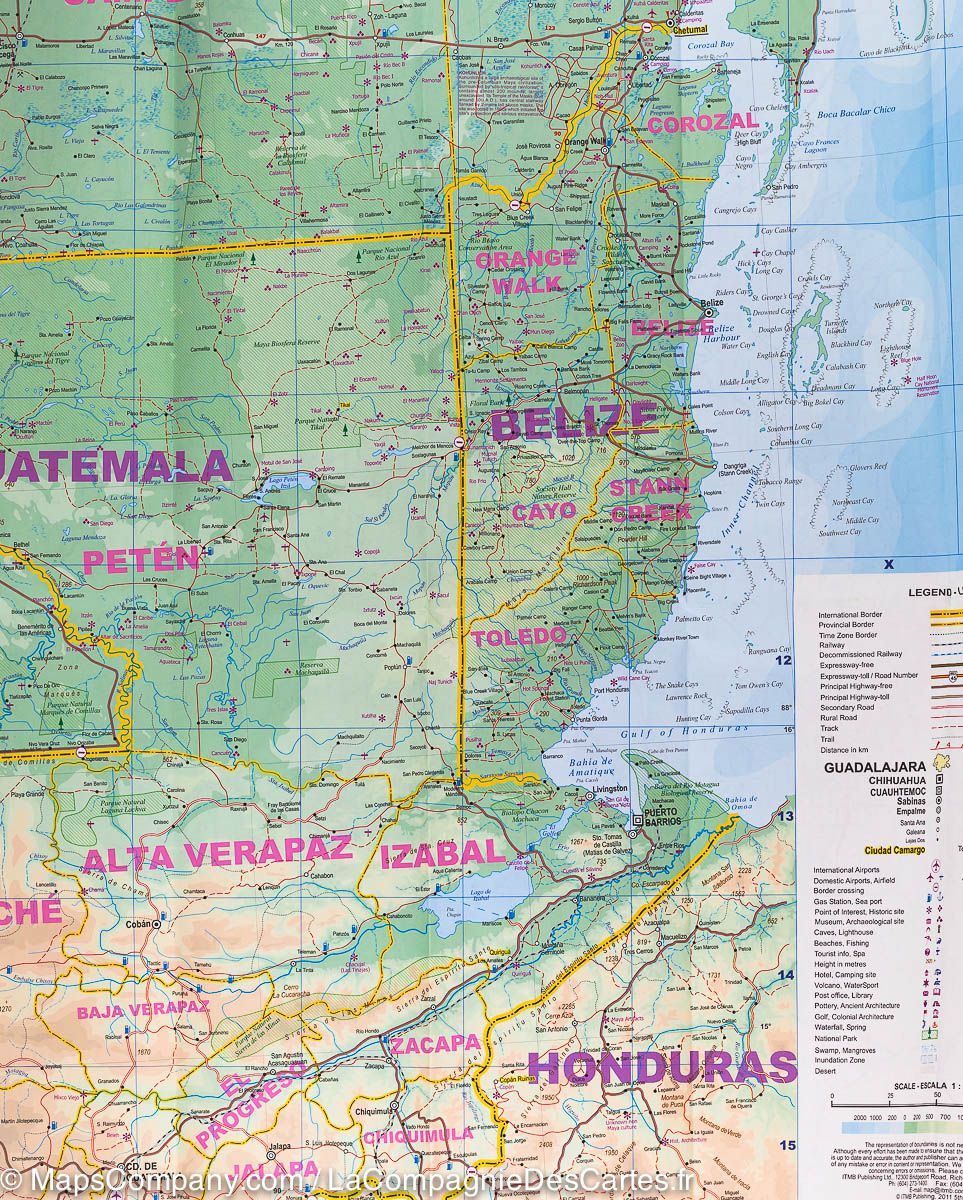 Carte de voyage - Mexique Sud | ITM carte routière ITM