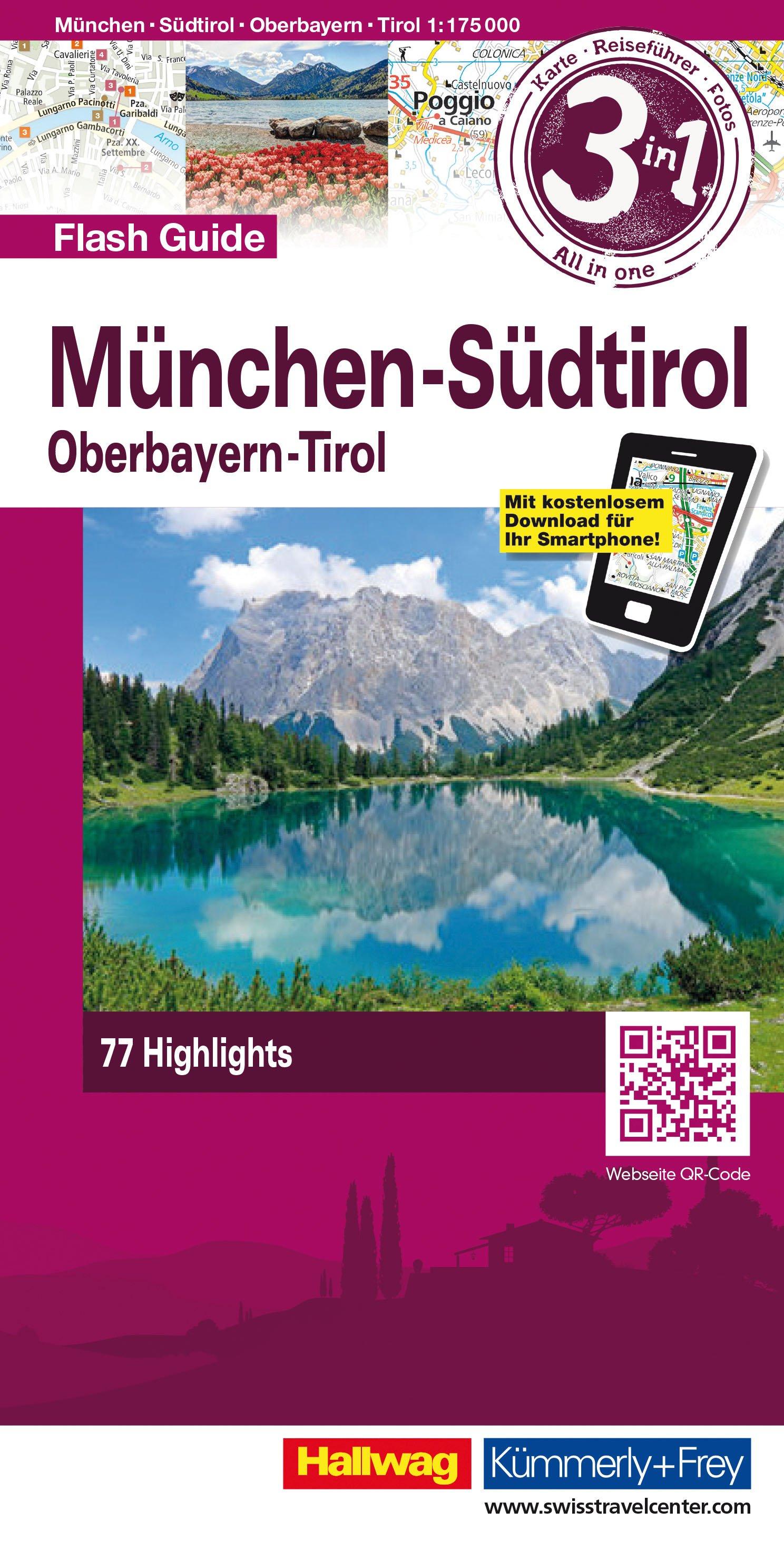 Carte de voyage - Munich, Tyrol du Sud, Haute-Bavière Flash Guide | Hallwag carte routière Hallwag Default Title