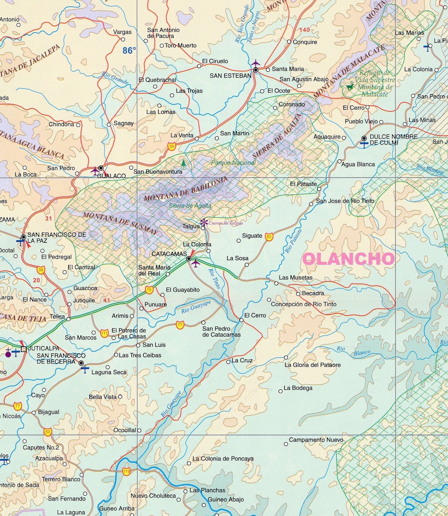 Carte de voyage - Nicaragua & Honduras | ITM carte routière ITM