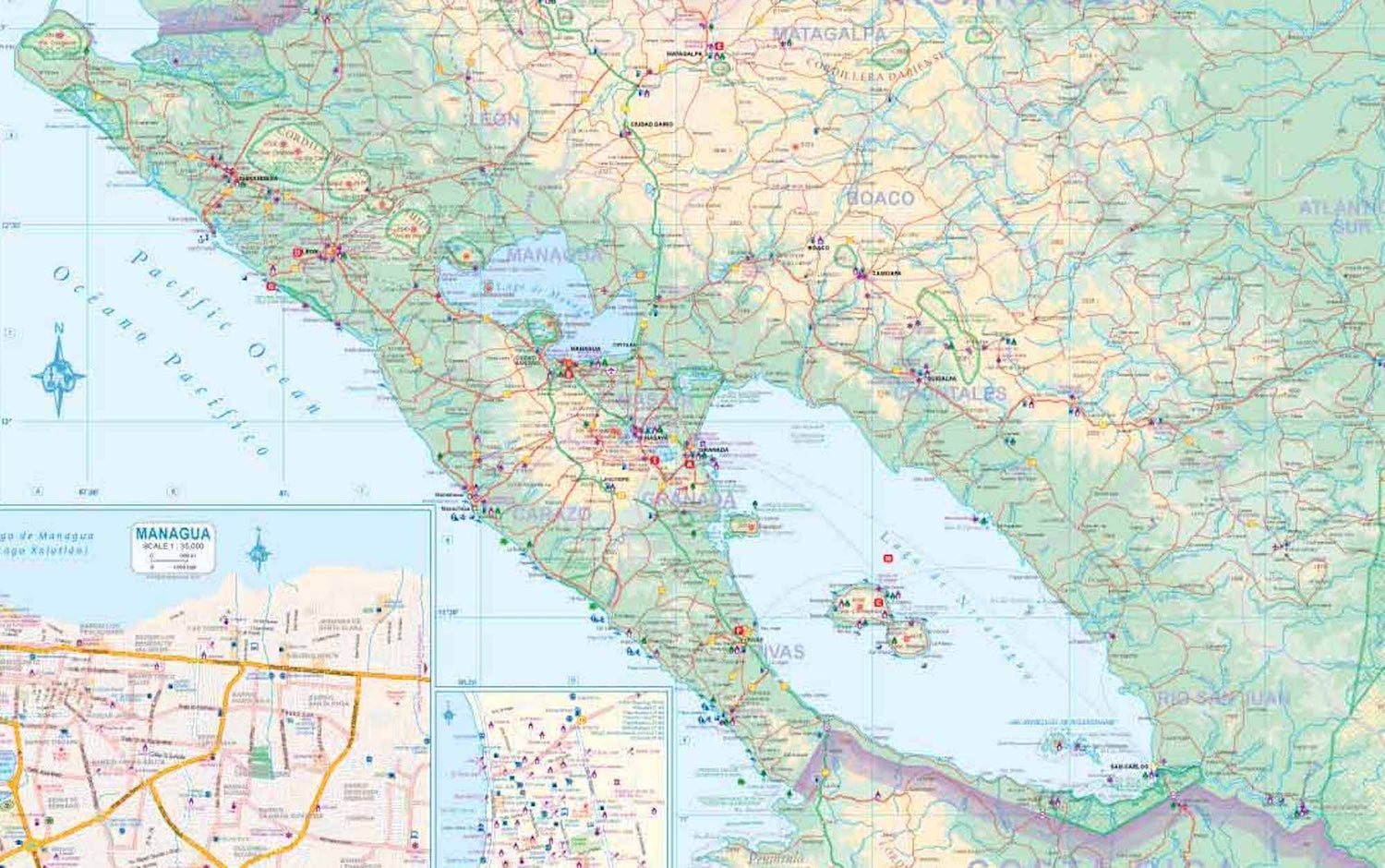 Carte de voyage - Nicaragua & Honduras | ITM carte routière ITM