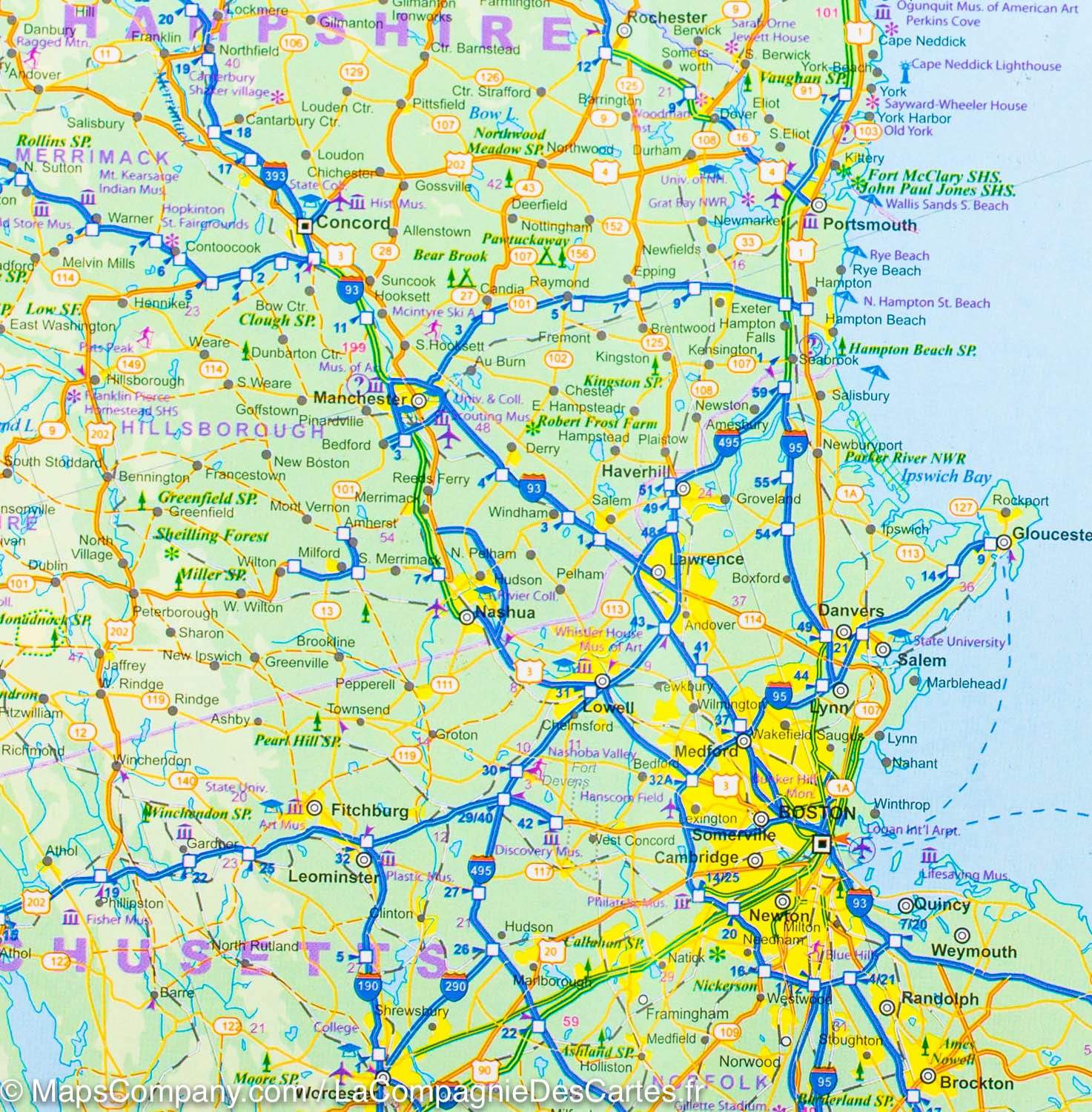 Carte de voyage - Nouvelle-Angleterre & Plan de Boston | ITM carte routière ITM