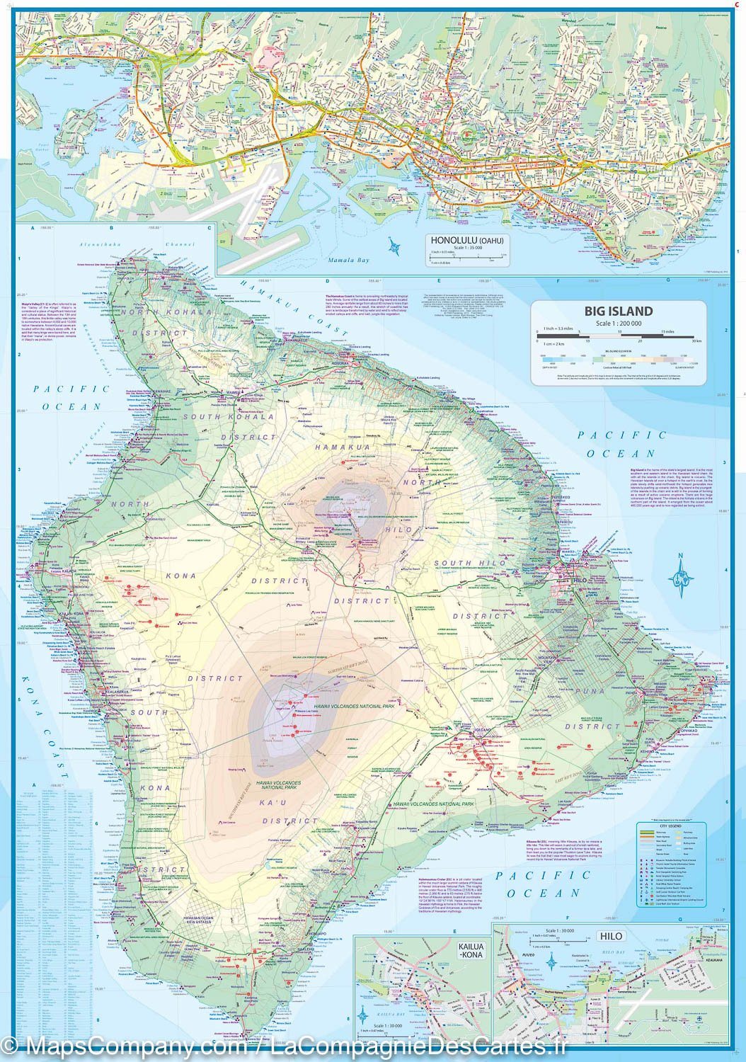 Carte de voyage - Oahu, Big Island & Honolulu (Hawaii) | ITM carte routière ITM