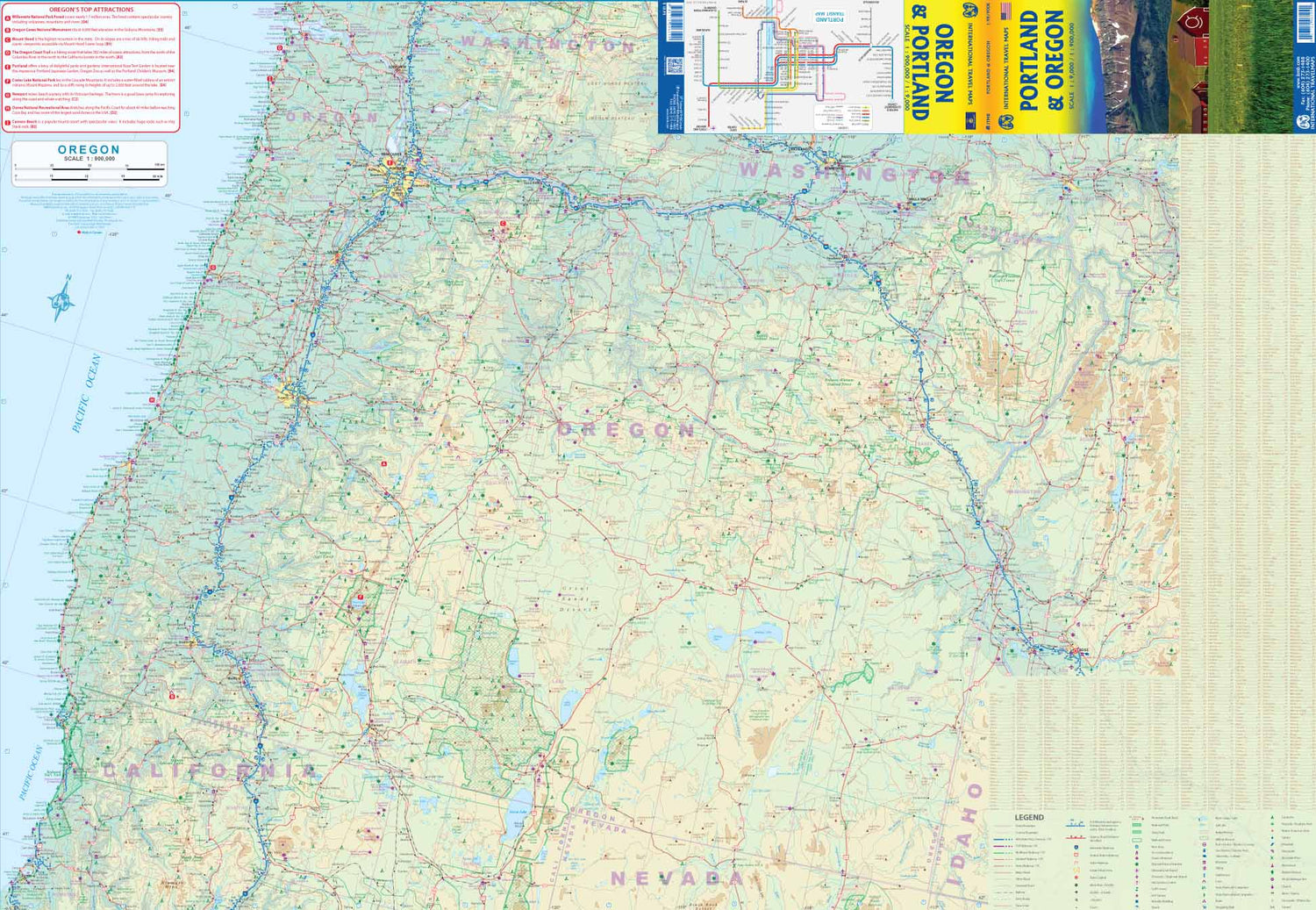 Carte de voyage - Oregon & Plan de Portland | ITM carte routière ITM