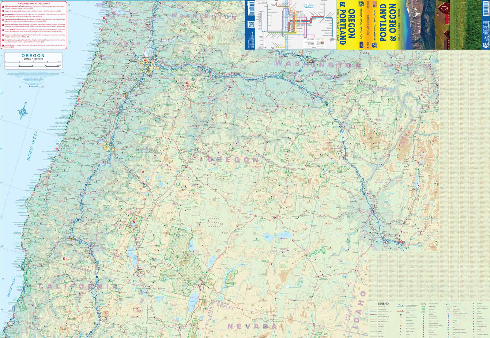 Carte de voyage - Oregon & Plan de Portland | ITM carte routière ITM