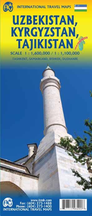 Carte de voyage - Ouzbékistan, Kyrgyzstan & Tadjikistan | ITM carte routière ITM