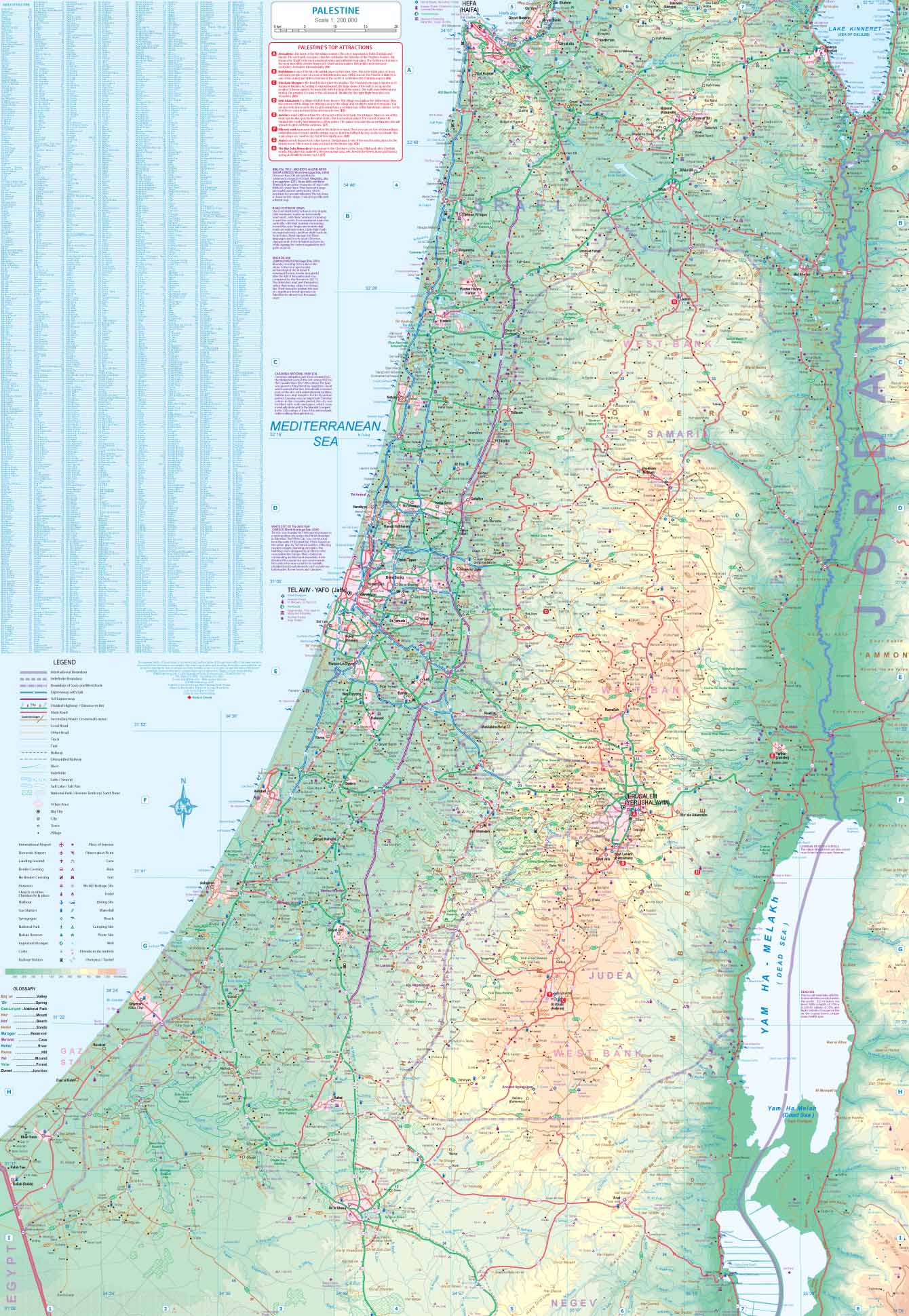 Carte de voyage - Palestine & Plan de Jerusalem | ITM carte routière ITM