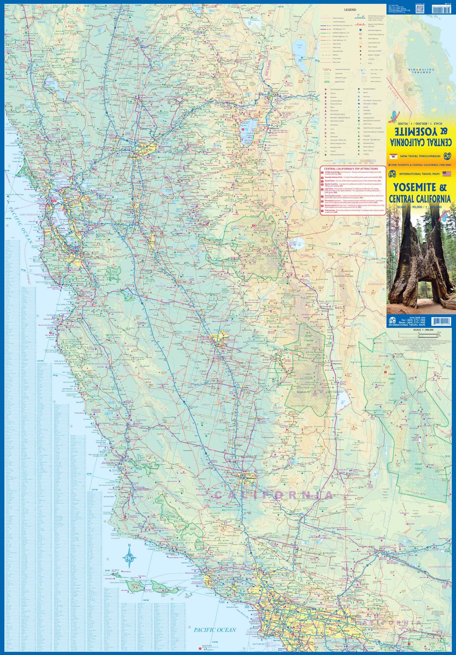Carte de voyage - Parc National Yosemite & Californie centrale | ITM carte routière ITM