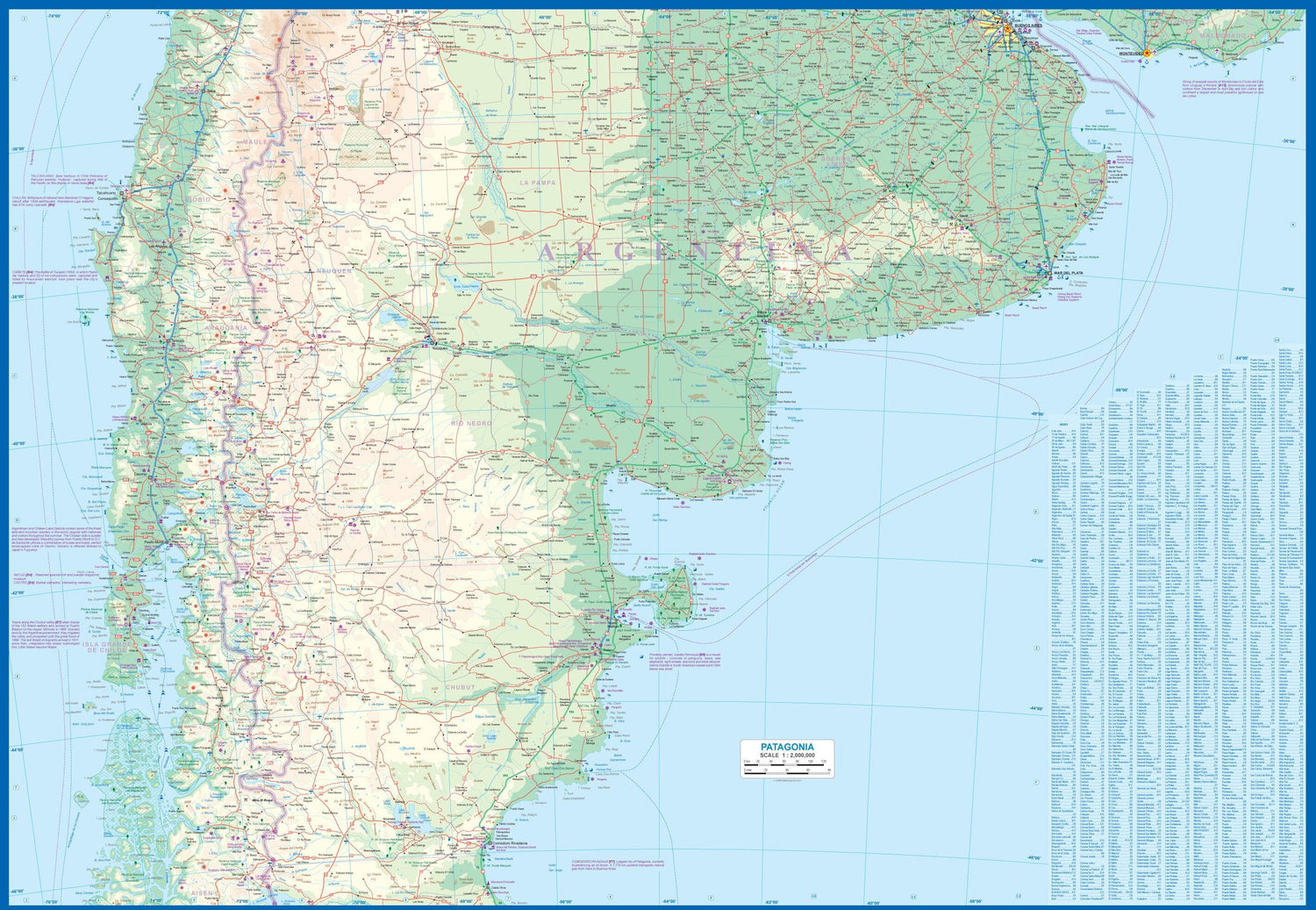 Carte de voyage - Patagonie (routes et chemins de fer) | ITM carte routière ITM