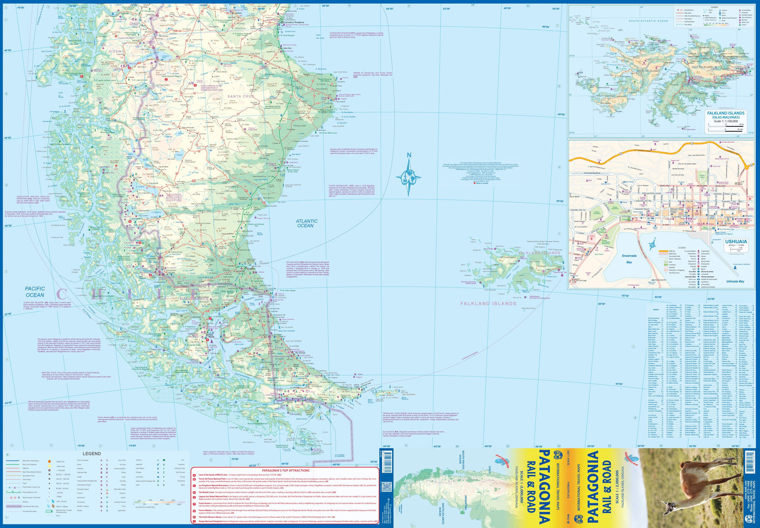 Carte de voyage - Patagonie (routes et chemins de fer) | ITM carte routière ITM