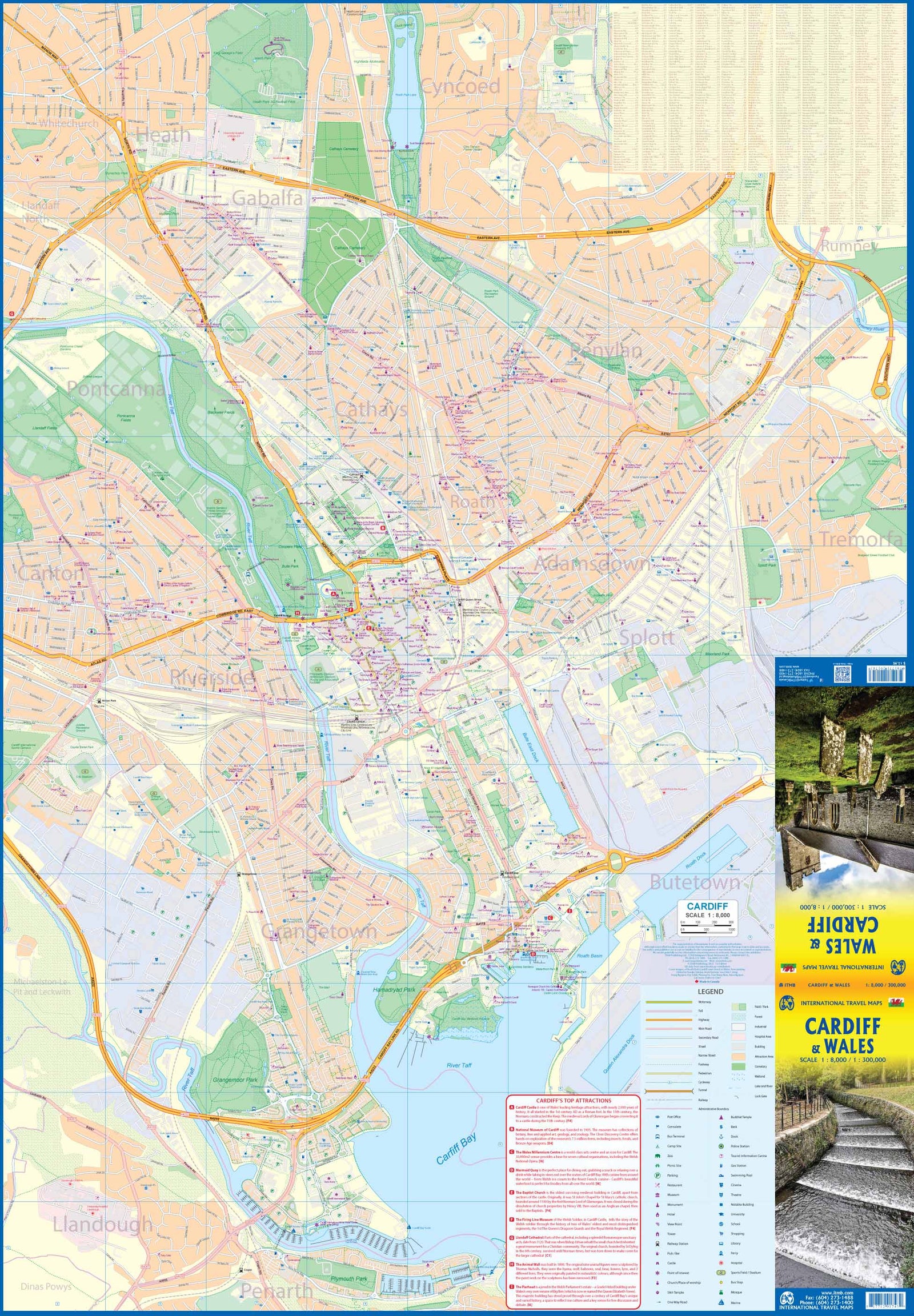 Carte de voyage - Pays de Galles & Plan de Cardiff | ITM carte routière ITM