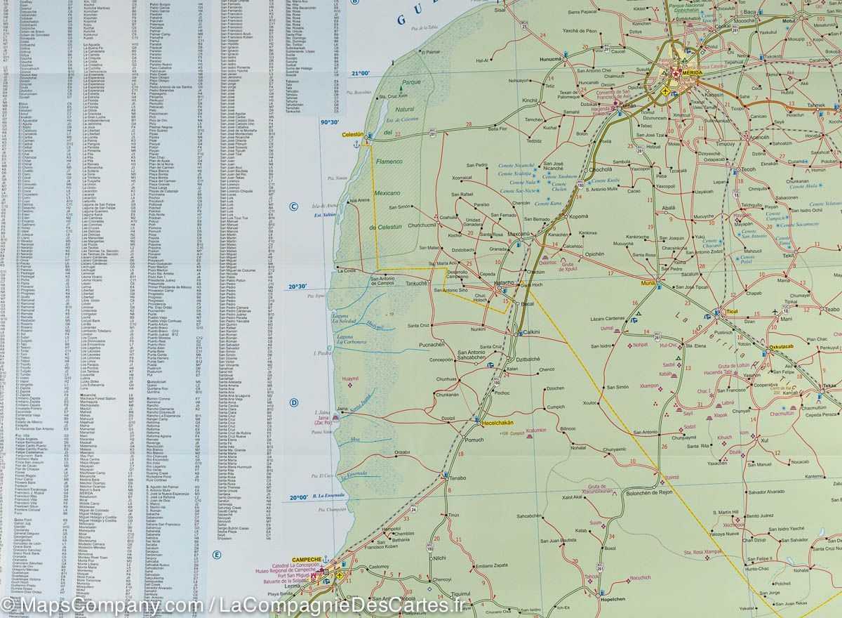Carte de voyage - Péninsule du Yucatan (Mexique) | ITM carte routière ITM