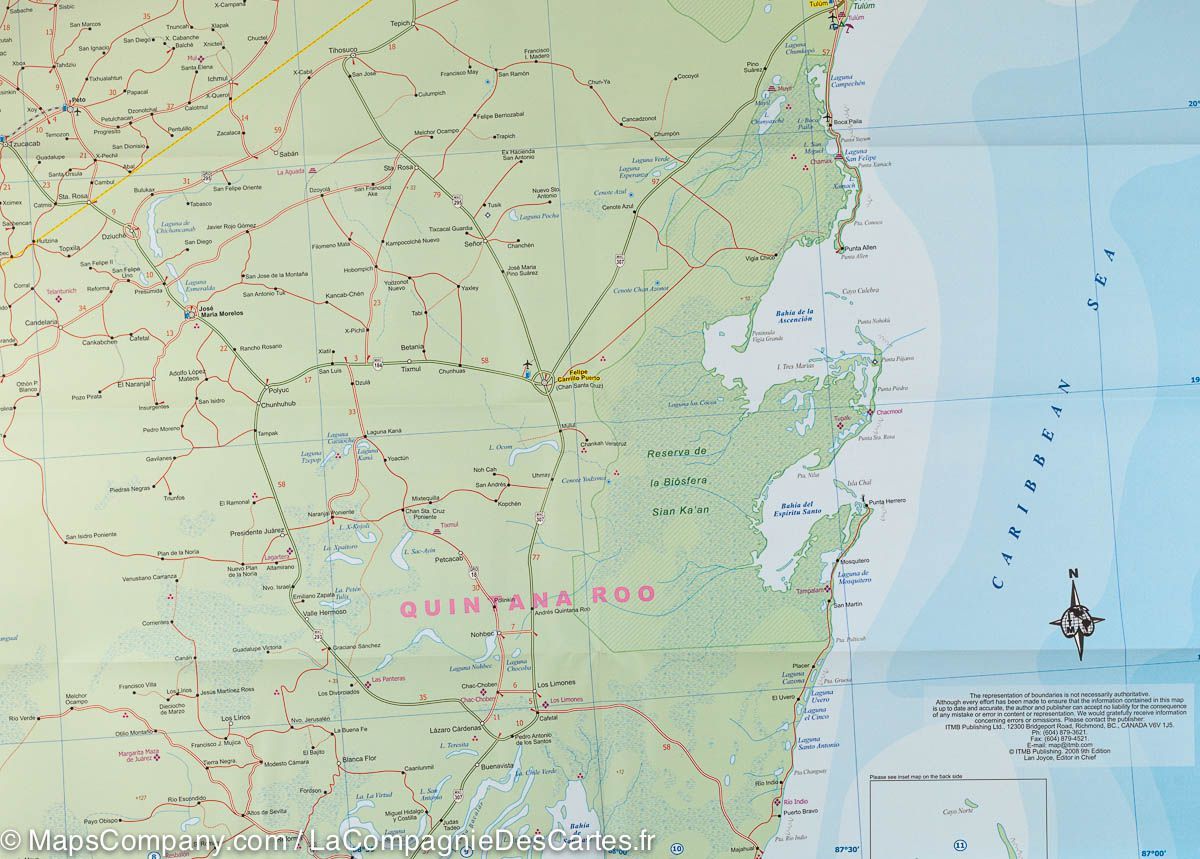 Carte de voyage - Péninsule du Yucatan (Mexique) | ITM carte routière ITM