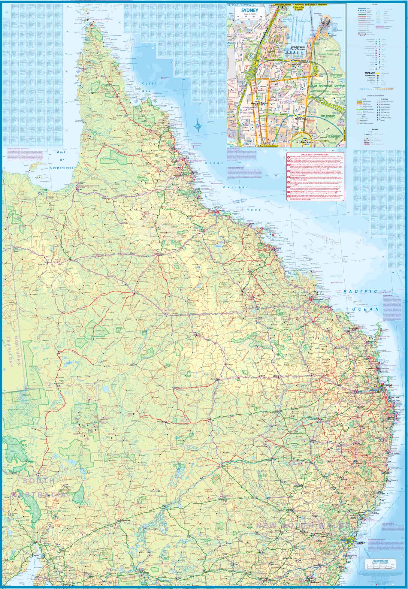 Carte de voyage - Queensland & Plan de Brisbane | ITM carte routière ITM