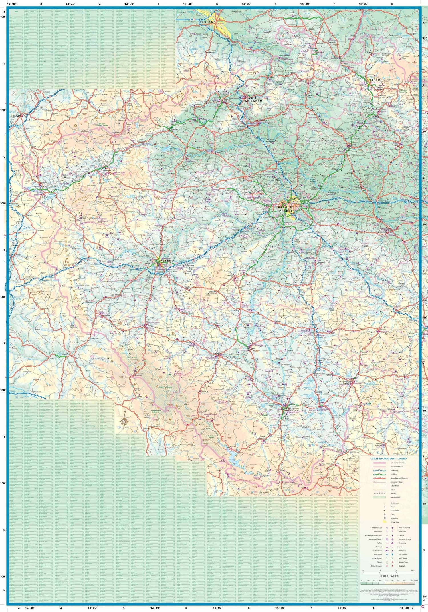 Carte de voyage - République Tchèque Ouest & Plan de Prague | ITM carte routière ITM