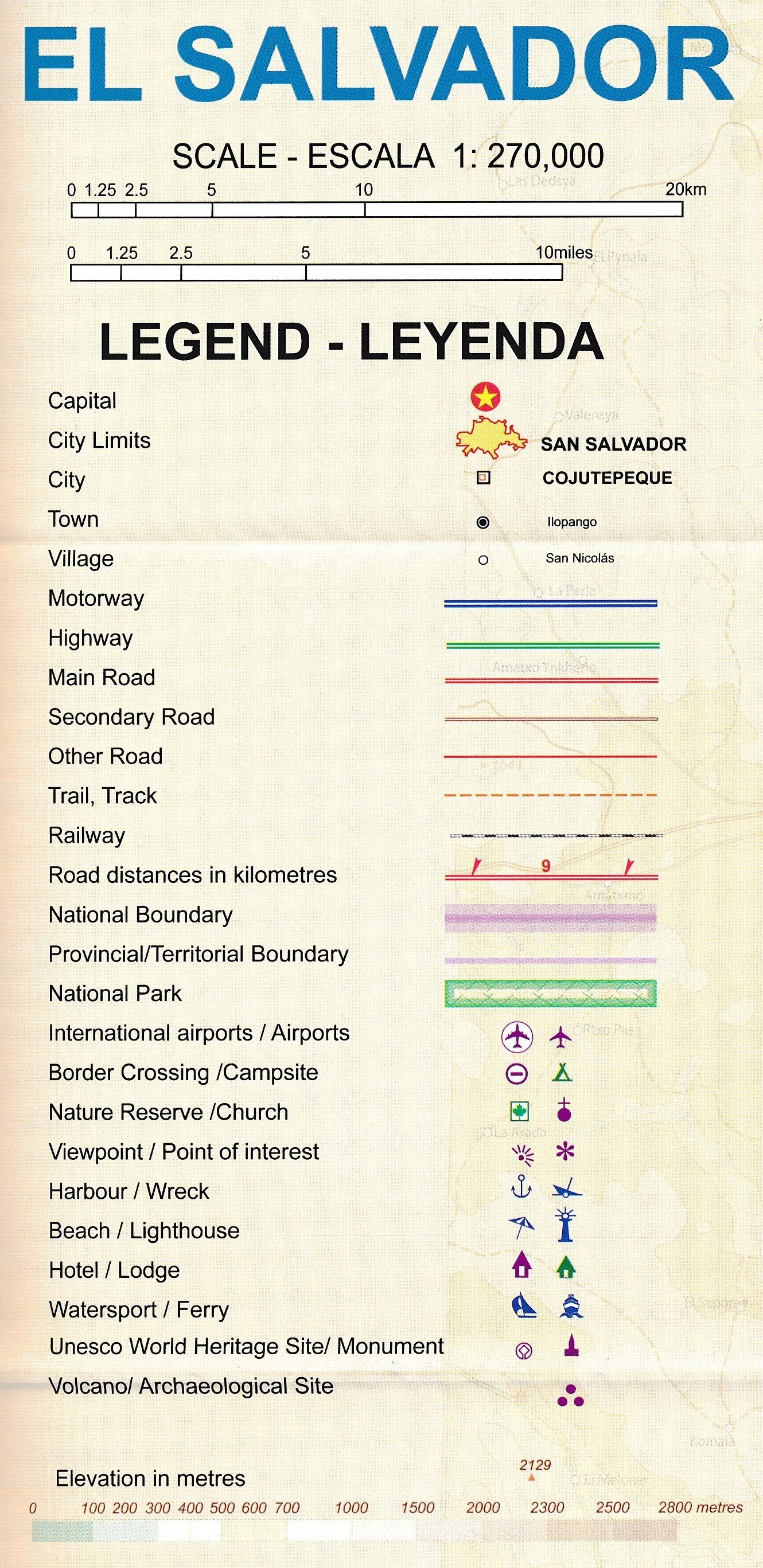 Carte de voyage - Salvador & Guatemala Sud | ITM carte routière ITM