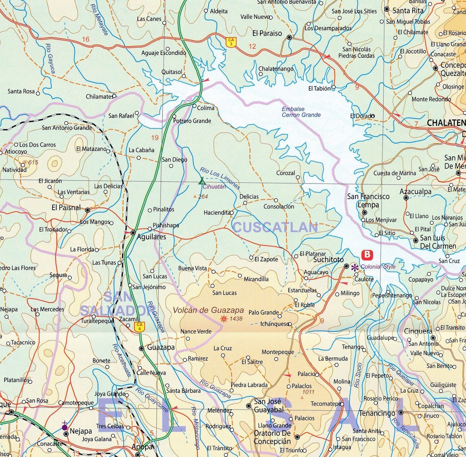 Carte de voyage - Salvador & Guatemala Sud | ITM carte routière ITM