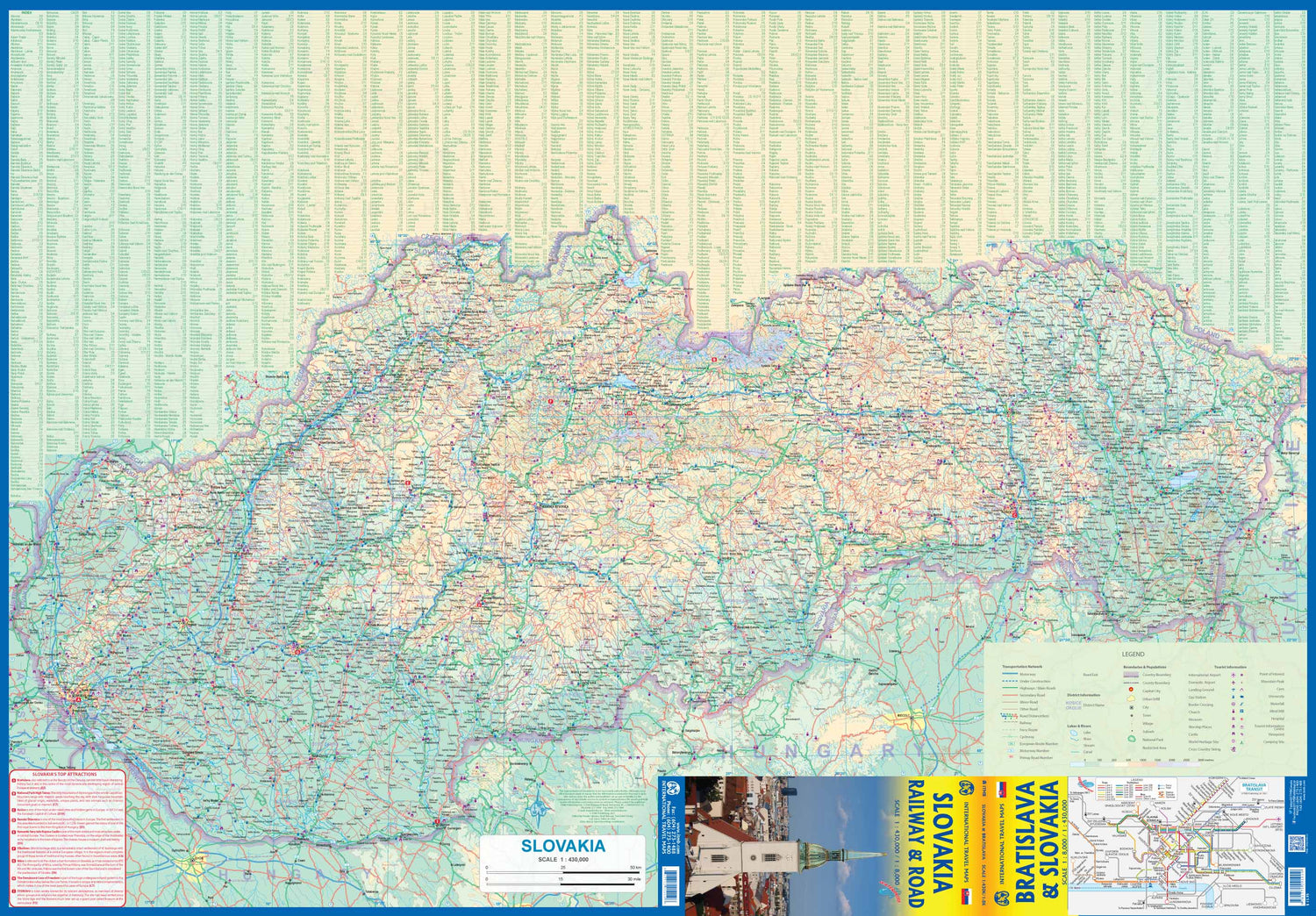 Carte de voyage - Slovaquie (routes & chemins de fer) & Plan de Bratislava | ITM carte routière ITM