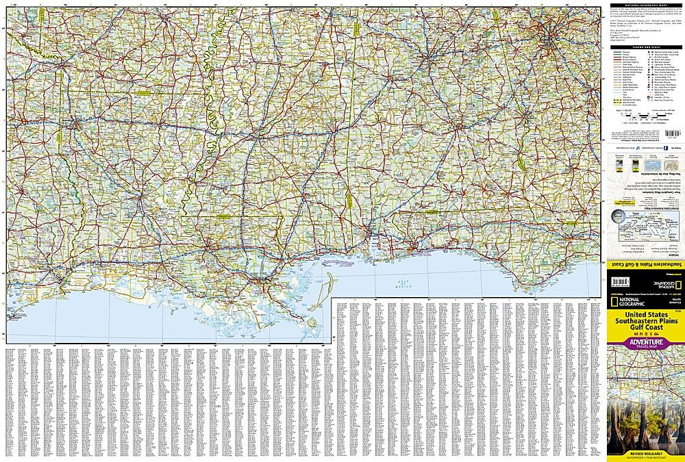 Carte de voyage - Southeastern Plains & Gulf Coast (USA) | National Geographic carte routière National Geographic