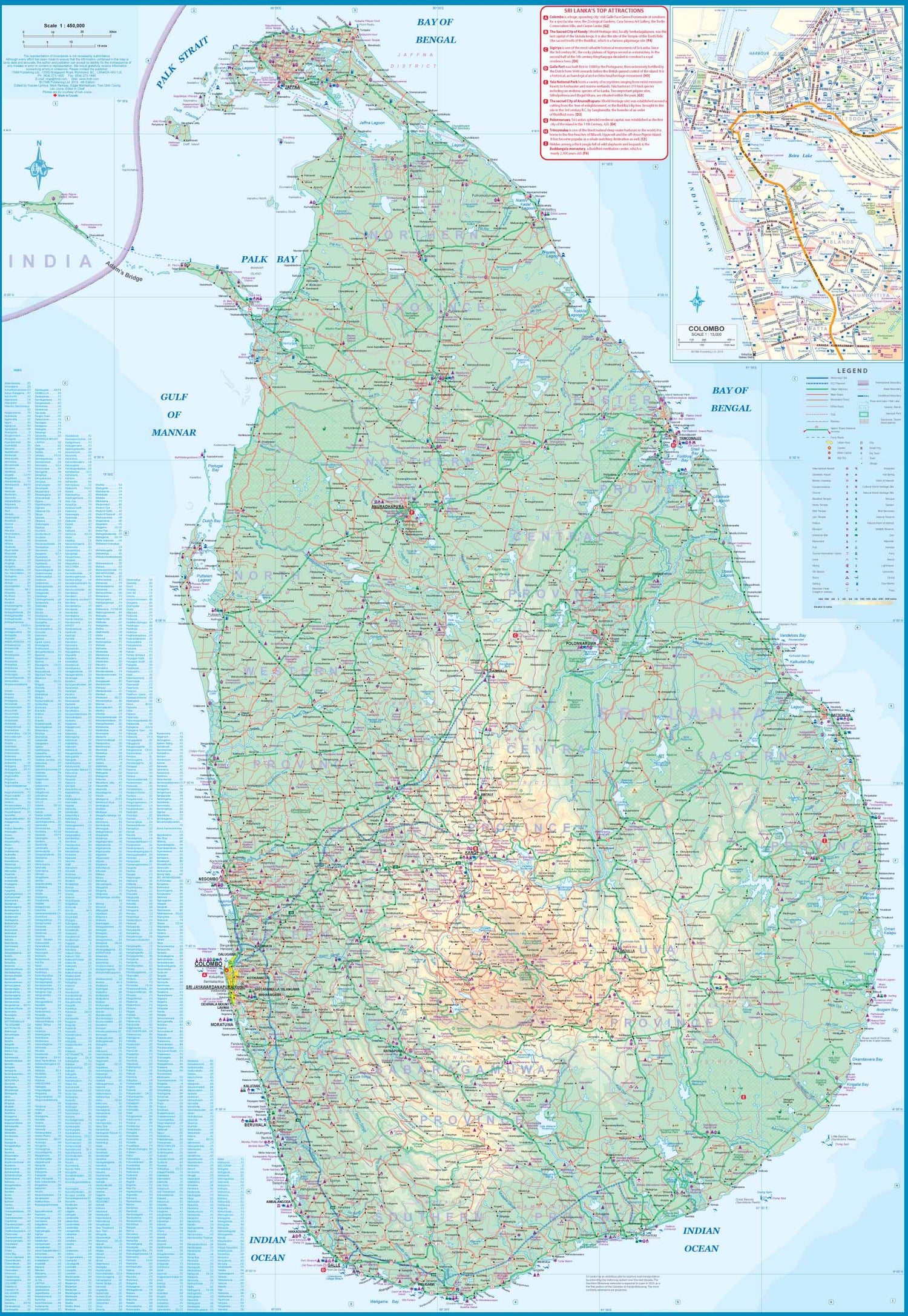 Carte de voyage - Sri Lanka & Inde Sud | ITM carte routière ITM