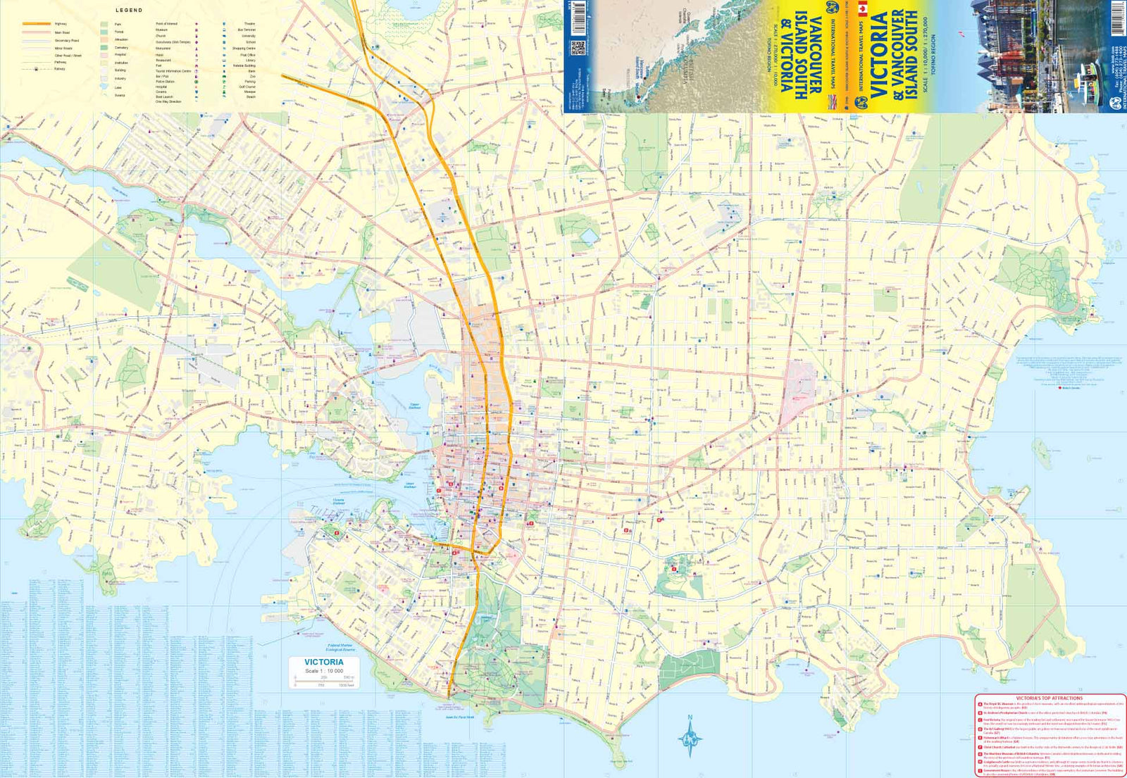 Carte de voyage - Sud de l'île de Vancouver (Colombie Britannique) & Plan de Victoria | ITM carte routière ITM