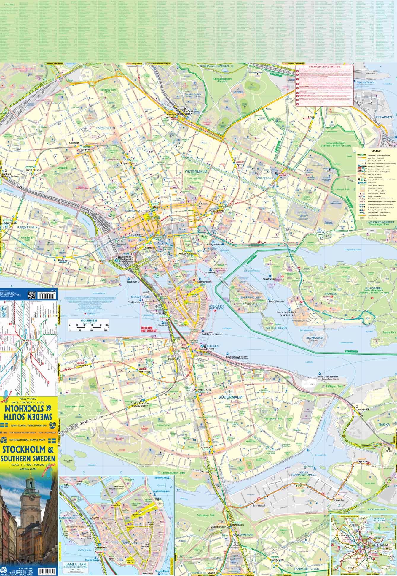 Carte de voyage - Suède Sud & Plan de Stockholm | ITM carte routière ITM
