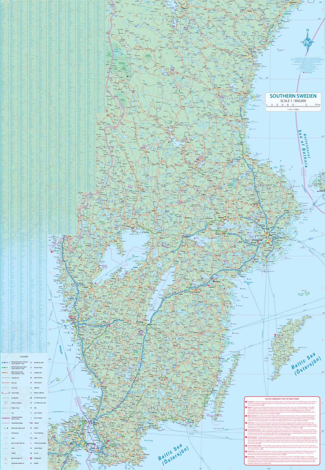 Carte de voyage - Suède Sud & Plan de Stockholm | ITM carte routière ITM