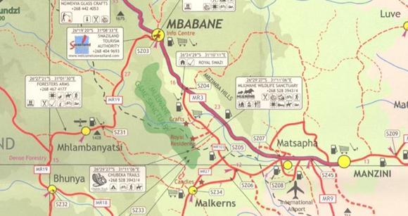Carte de voyage - Swaziland | Infomap carte routière Infomap