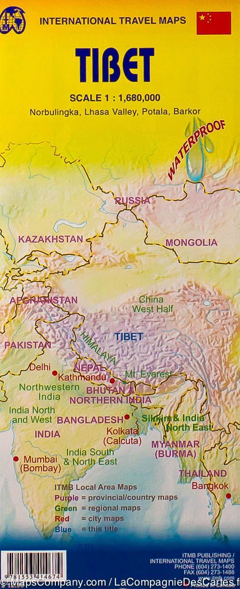 Carte de voyage - Tibet | ITM carte routière ITM