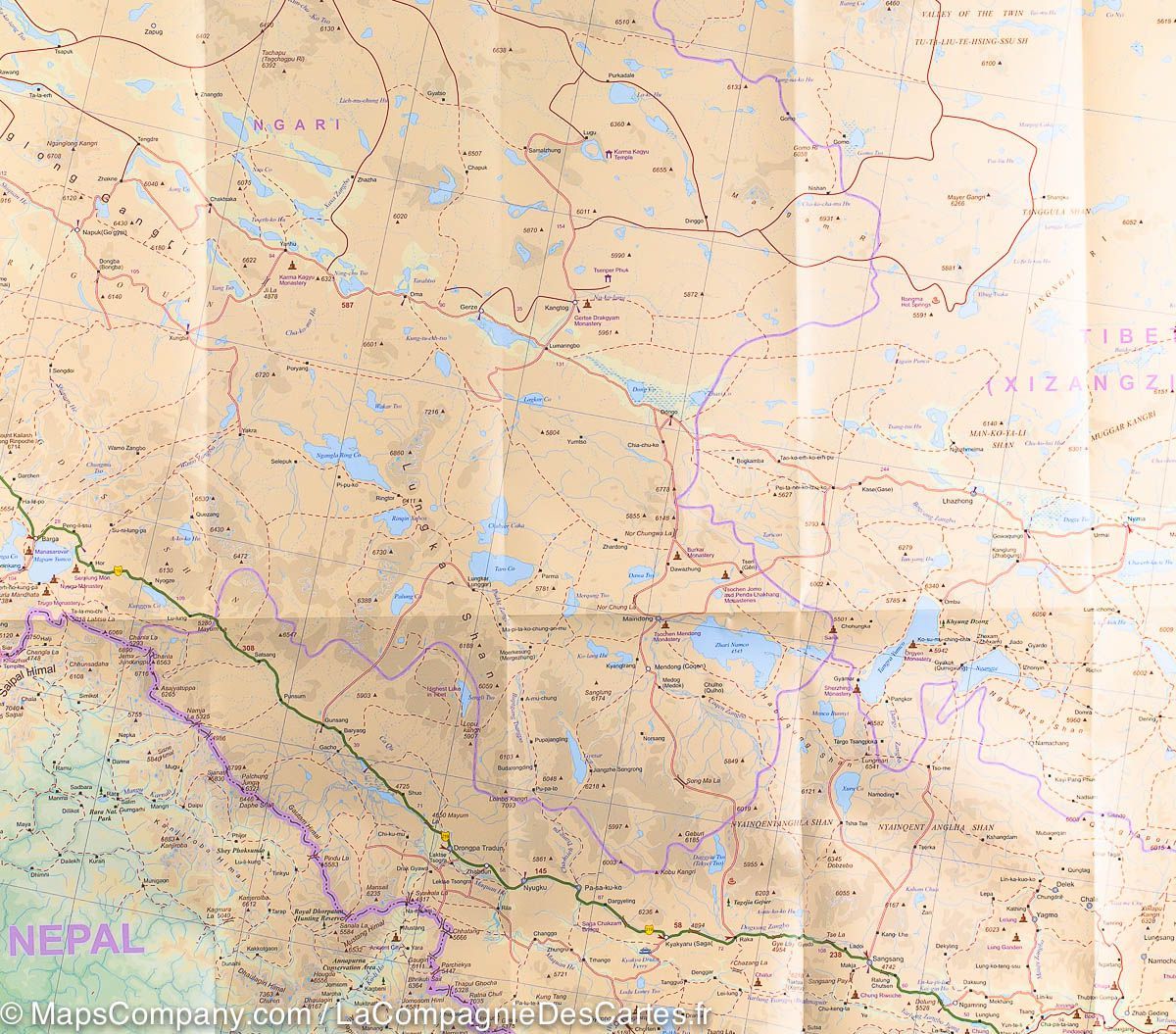 Carte de voyage - Tibet | ITM carte routière ITM