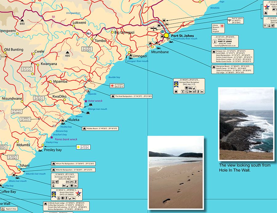 Carte de voyage - Transkei Wild Coast (Afrique du Sud) | Infomap carte routière Infomap