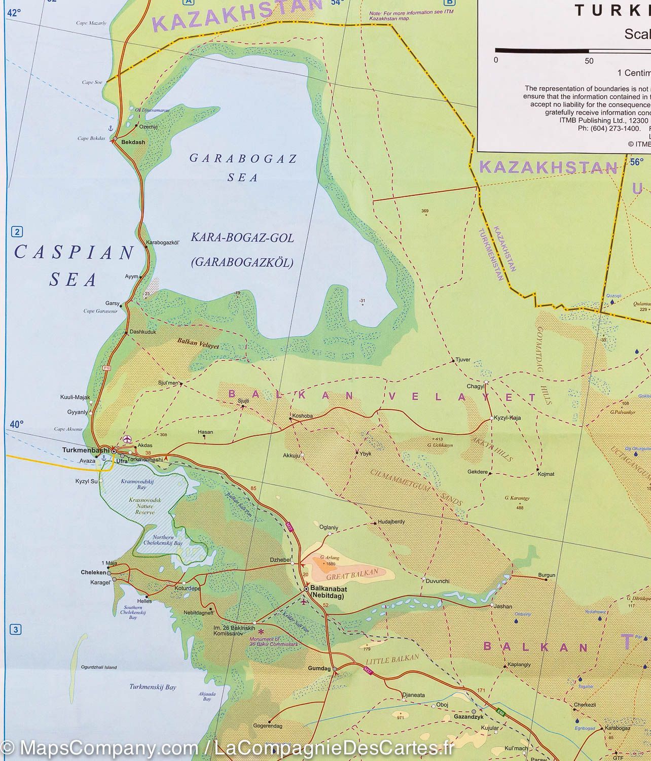 Carte de voyage - Turkménistan & Afghanistan | ITM carte routière ITM