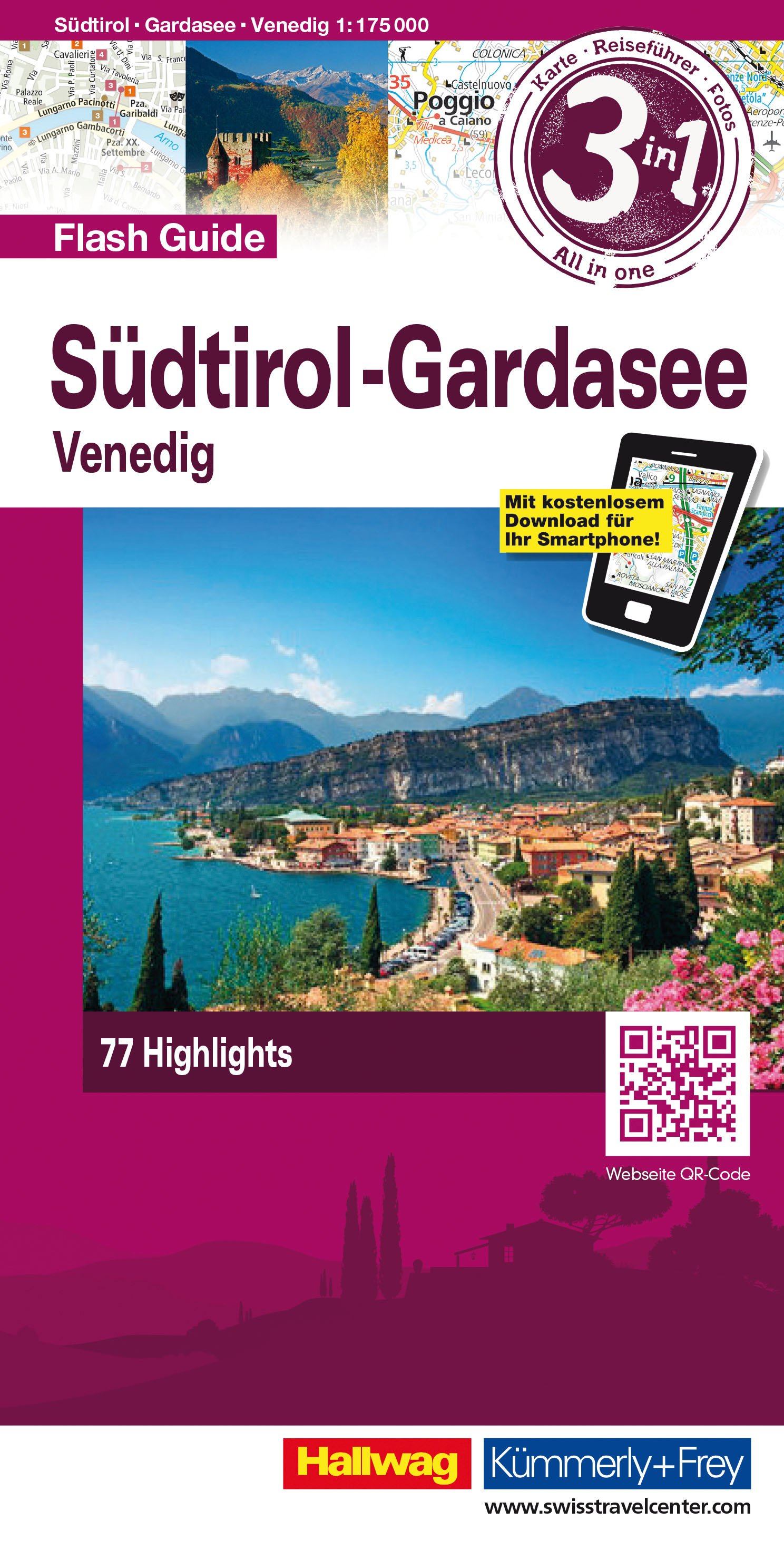 Carte de voyage - Tyrol du Sud, Lac de Garde, Venise Flash Guide | Hallwag carte routière Hallwag Default Title