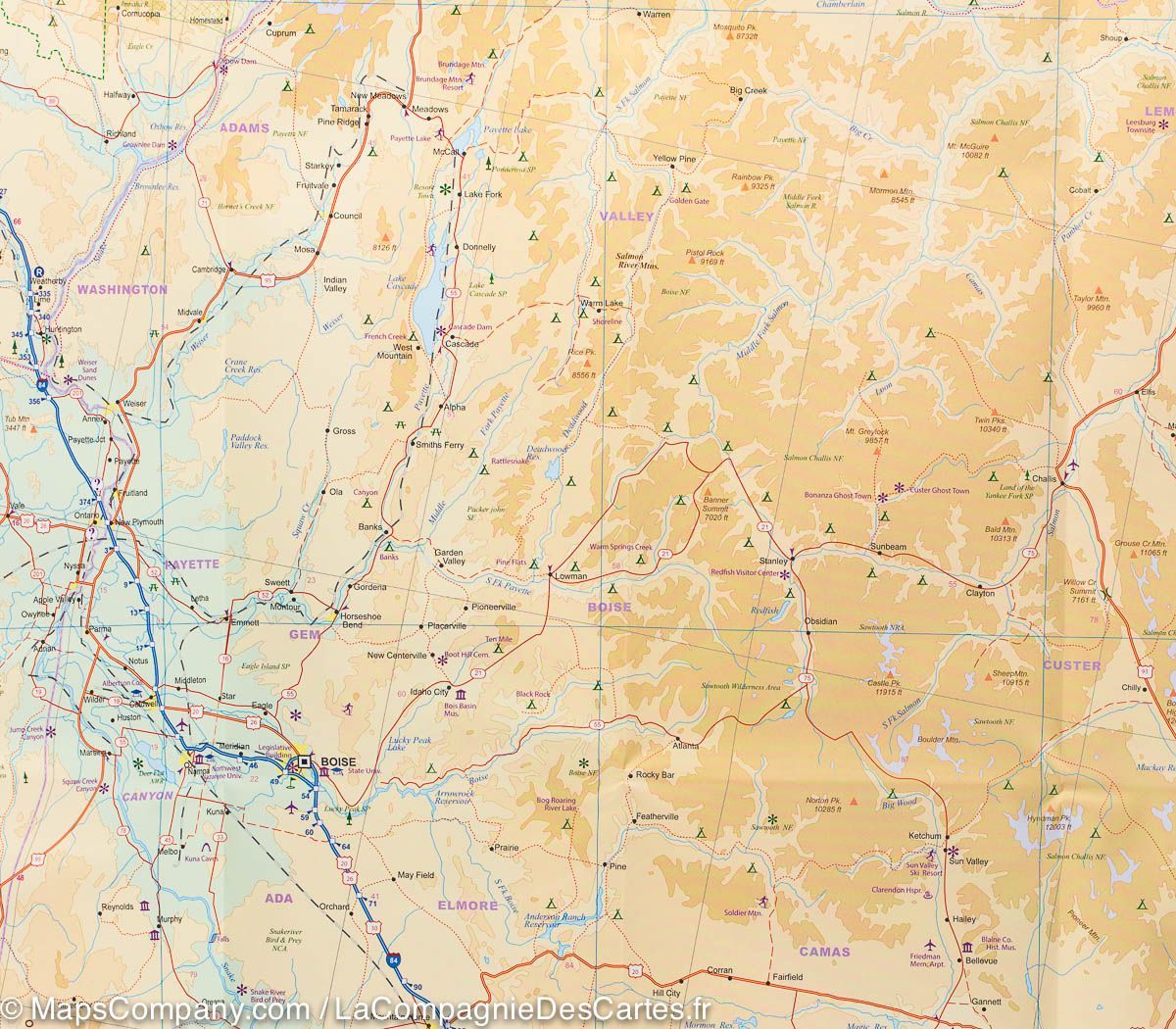 Carte de voyage - USA Nord-Ouest (Washington, Oregon, Idaho) | ITM carte routière ITM