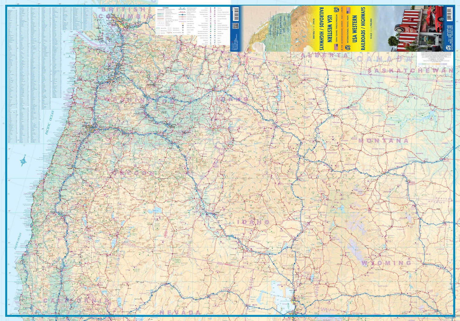 Carte de voyage - USA Ouest (autoroutes & chemins de fer) | ITM carte routière ITM