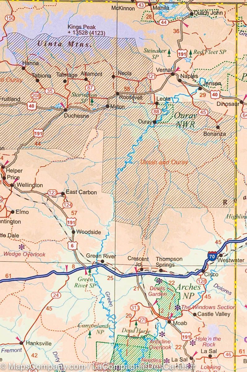 Carte de voyage - USA Ouest (autoroutes & chemins de fer) | ITM carte routière ITM