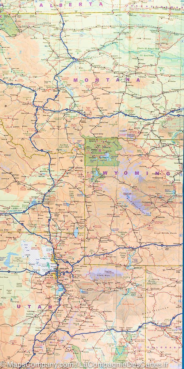Carte de voyage - USA Ouest (autoroutes & chemins de fer) | ITM carte routière ITM