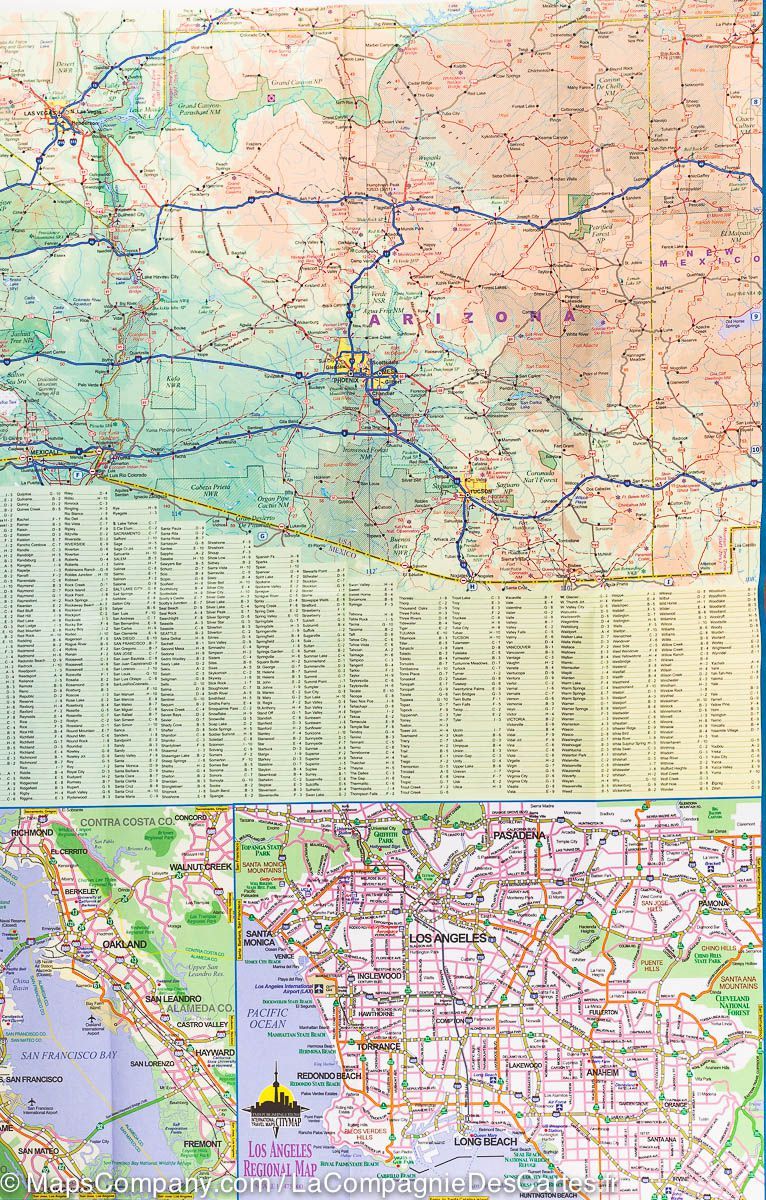Carte de voyage - USA Ouest (autoroutes & chemins de fer) | ITM carte routière ITM