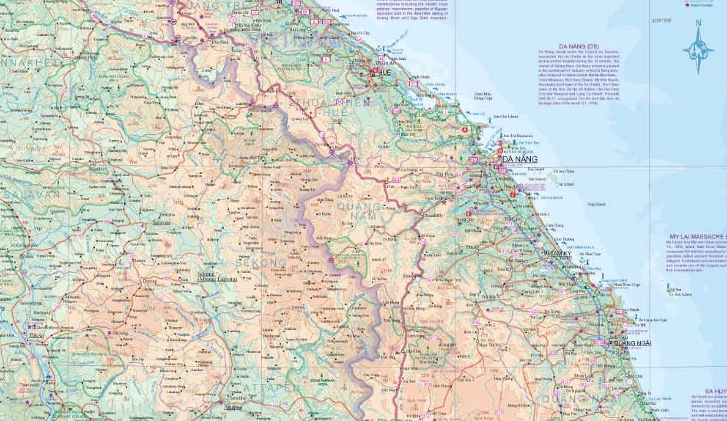 Carte de voyage - Vietnam Central & Plan de Hué et Da Nang | ITM carte routière ITM