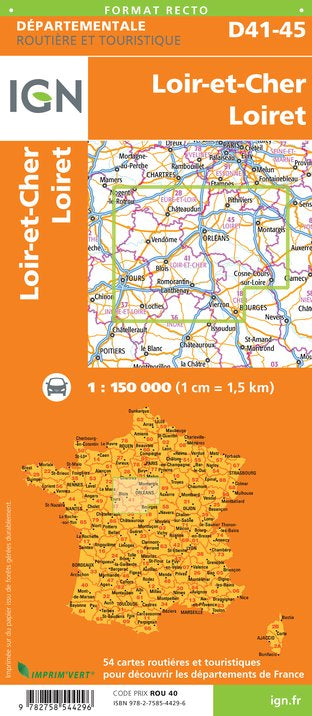 Carte départementale D41-45 - Loir-et-Cher & Loiret | IGN carte routière IGN