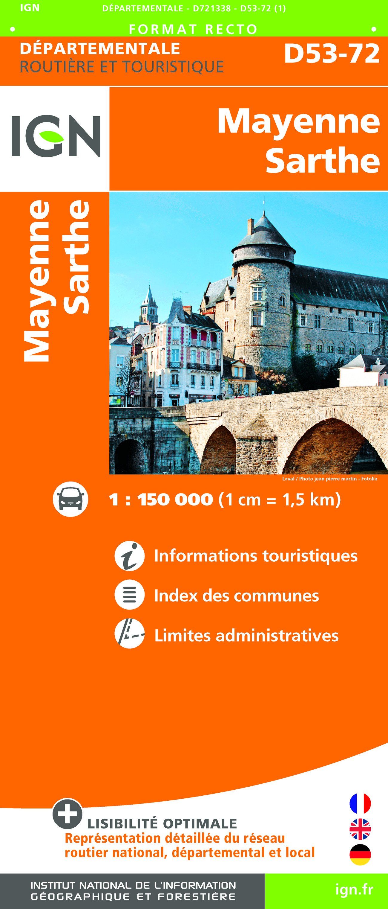 Carte départementale D53-72 - Mayenne & Sarthe | IGN carte routière IGN Default Title