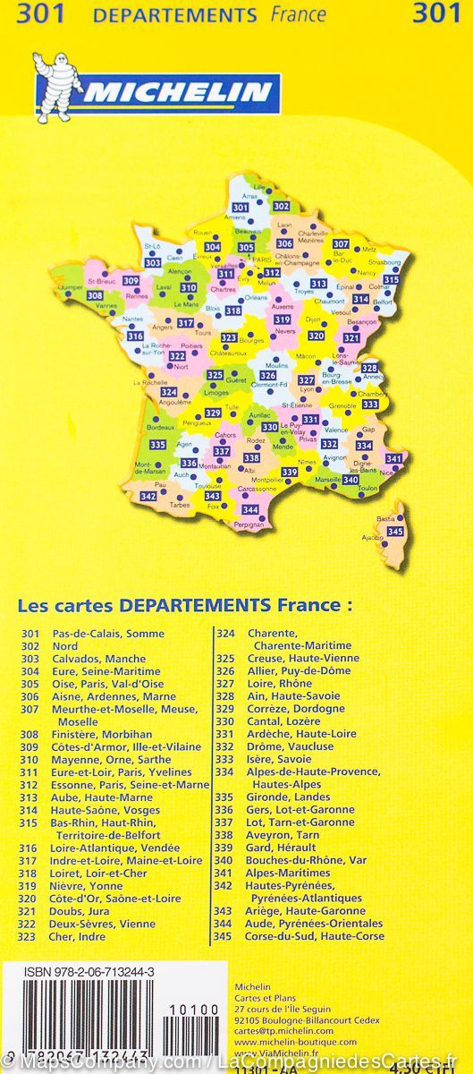 Carte départementale n° 301 - Pas-de-Calais & Somme | Michelin carte routière Michelin