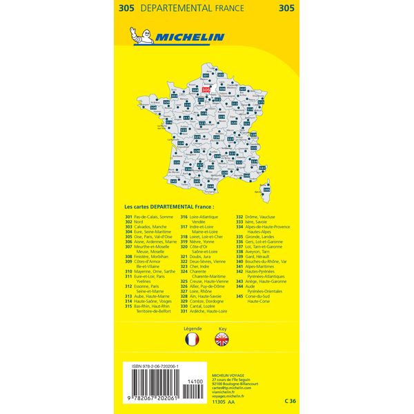 Carte départementale n° 305 - Oise, Paris, Val d'Oise | Michelin carte routière Michelin
