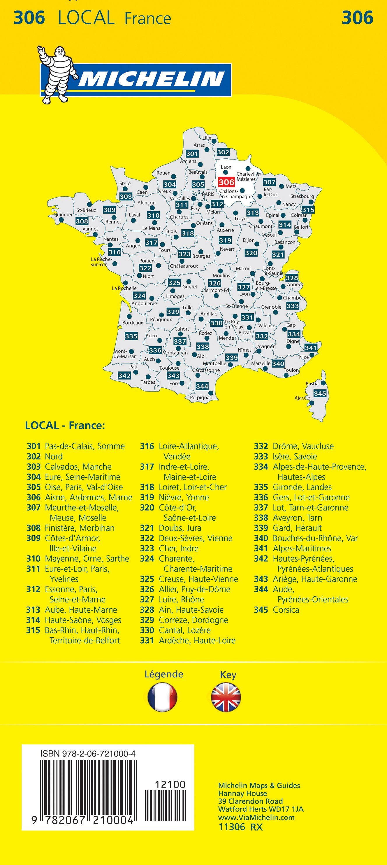 Carte départementale n° 306 - Aisne, Ardennes, Marne | Michelin carte routière Michelin