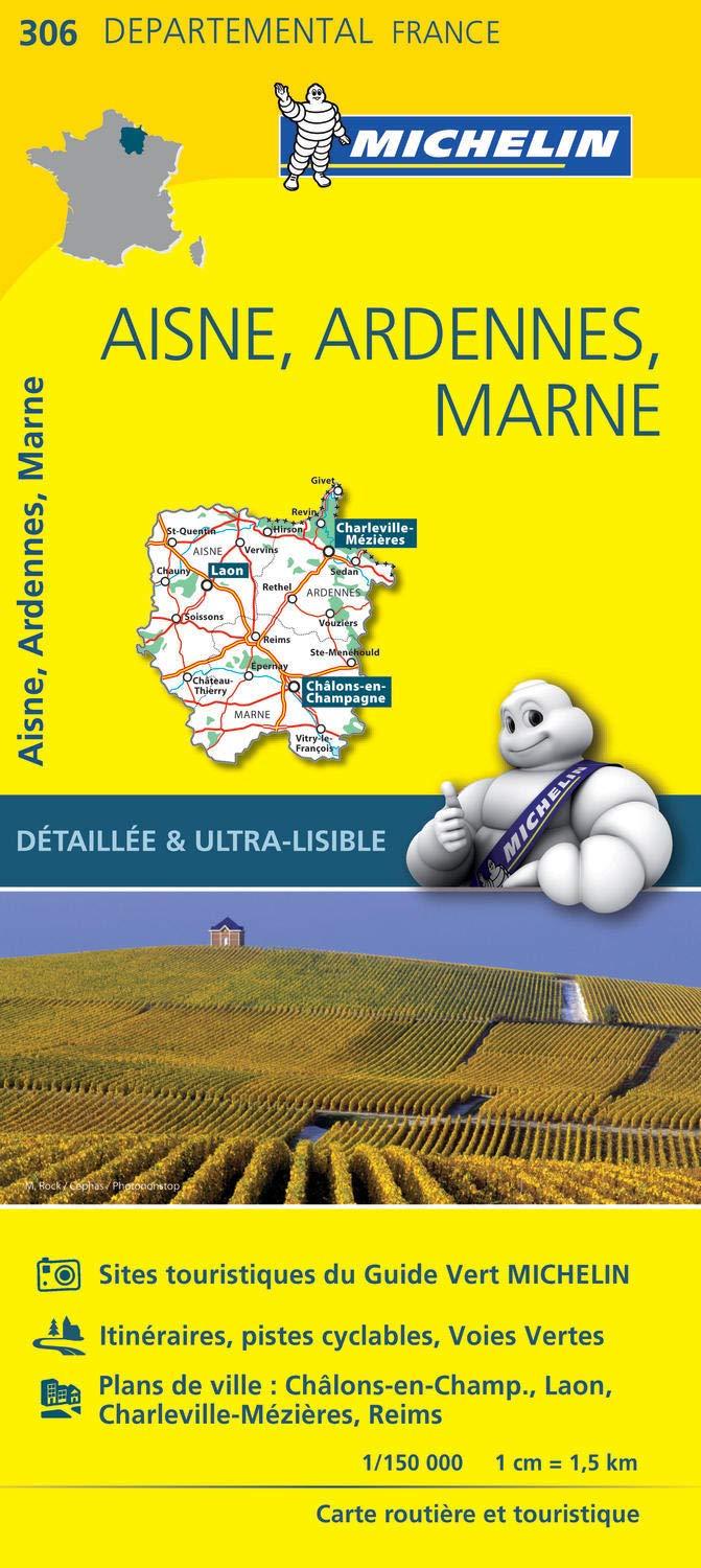 Carte départementale n° 306 - Aisne, Ardennes, Marne | Michelin carte routière Michelin