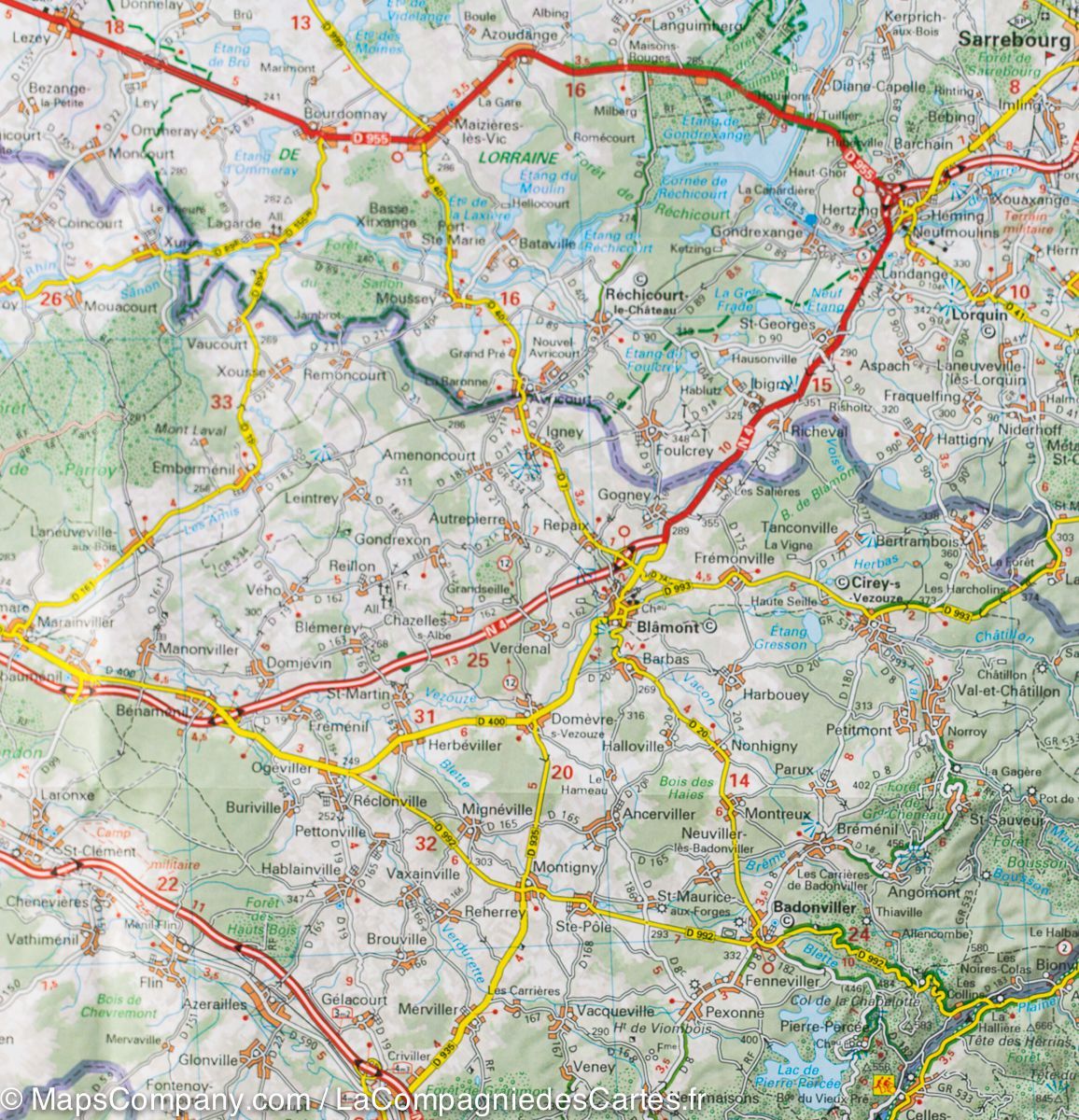 Carte départementale n° 307 - Meurthe et Moselle, Meuse & Moselle | Michelin carte routière Michelin