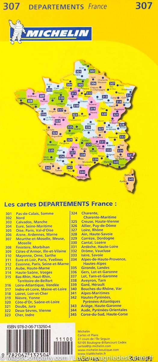 Carte départementale n° 307 - Meurthe et Moselle, Meuse & Moselle | Michelin carte pliée Michelin 