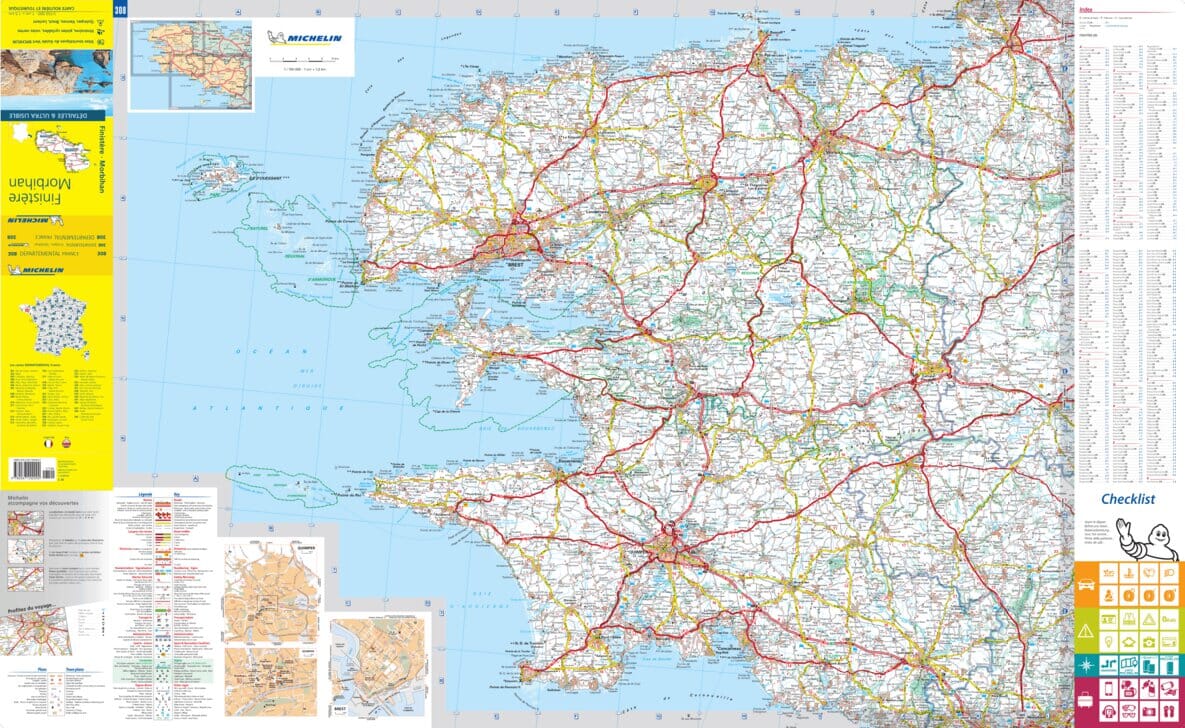 Carte départementale n° 308 - Finistère & Morbihan | Michelin carte routière Michelin