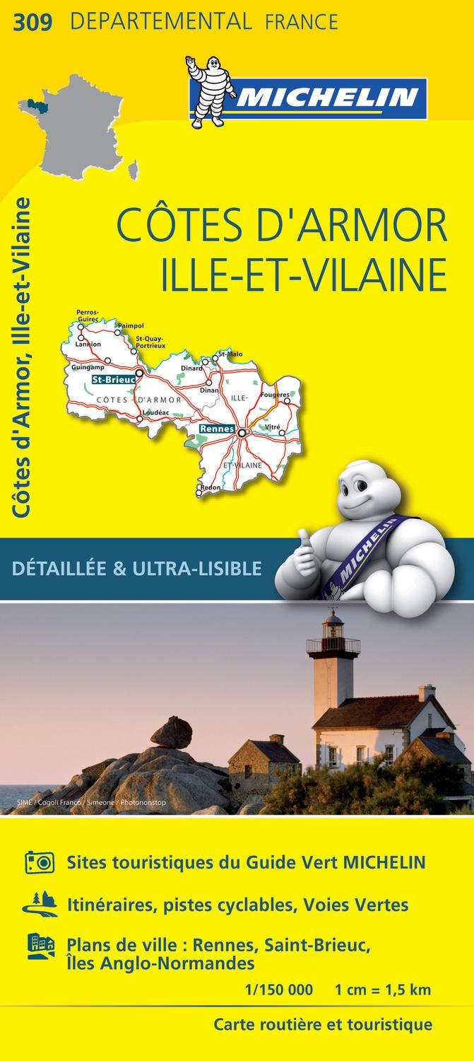 Carte départementale n° 309 - Côtes d'Armor & Ille-et-Vilaine | Michelin carte routière Michelin