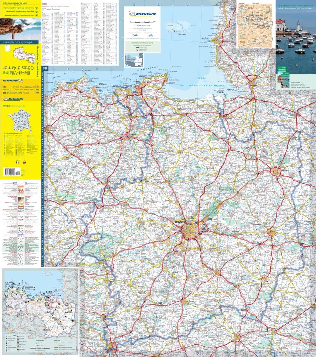 Carte départementale n° 309 - Côtes d'Armor & Ille-et-Vilaine | Michelin carte routière Michelin